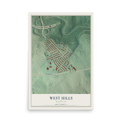 Map of West Hills, Maryland, 12 x 18 inch unframed archival matte print