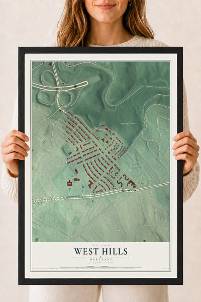 Map of West Hills, Maryland, 18 x 24 inch print in a black wood frame