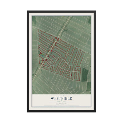 Map of Westfield, Maryland, 12 x 18 inch print in a black wood frame