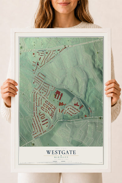 Map of Westgate, Maryland, 18 x 24 inch print in a white wood frame