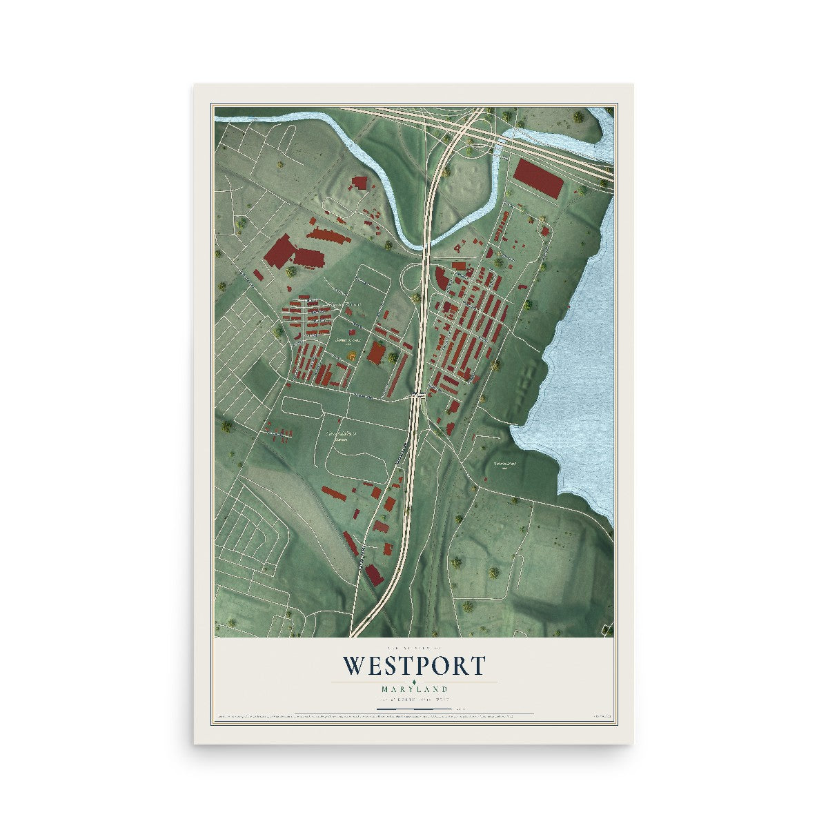 Map of Westport, Maryland, 12 x 18 inch unframed archival matte print