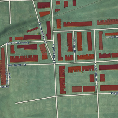 Second close-up of the map of Winchester, Maryland print showing more streets and buildings