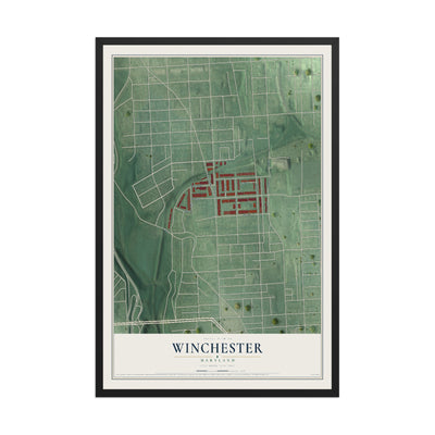 Map of Winchester, Maryland, 12 x 18 inch print in a black wood frame