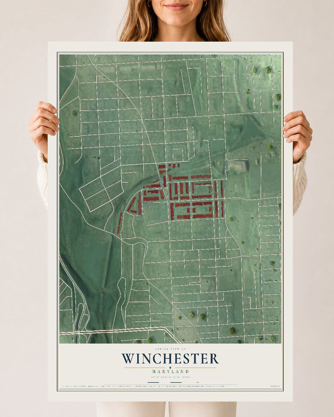 Map of Winchester, Maryland, 24 x 36 inch unframed archival matte print