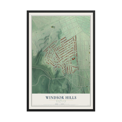 Map of Windsor Hills, Maryland, 12 x 18 inch print in a black wood frame
