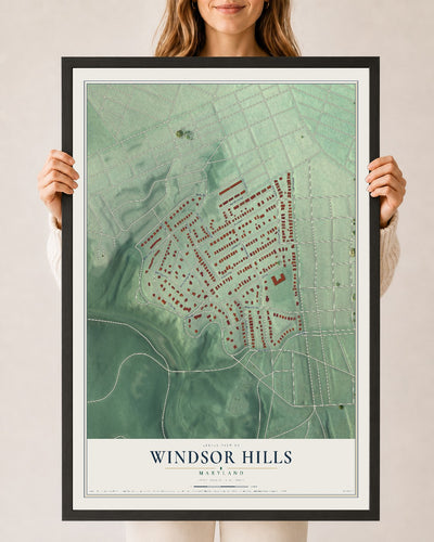 Map of Windsor Hills, Maryland, 24 x 36 inch print in a black wood frame