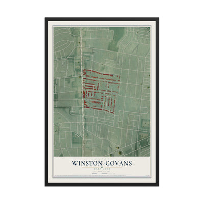 Map of Winston-Govans, Maryland, 12 x 18 inch print in a black wood frame