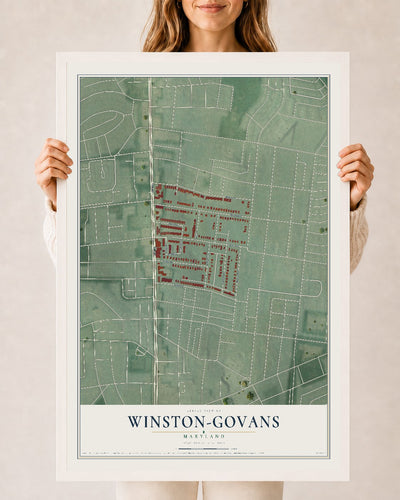 Map of Winston-Govans, Maryland, 24 x 36 inch print in a white wood frame