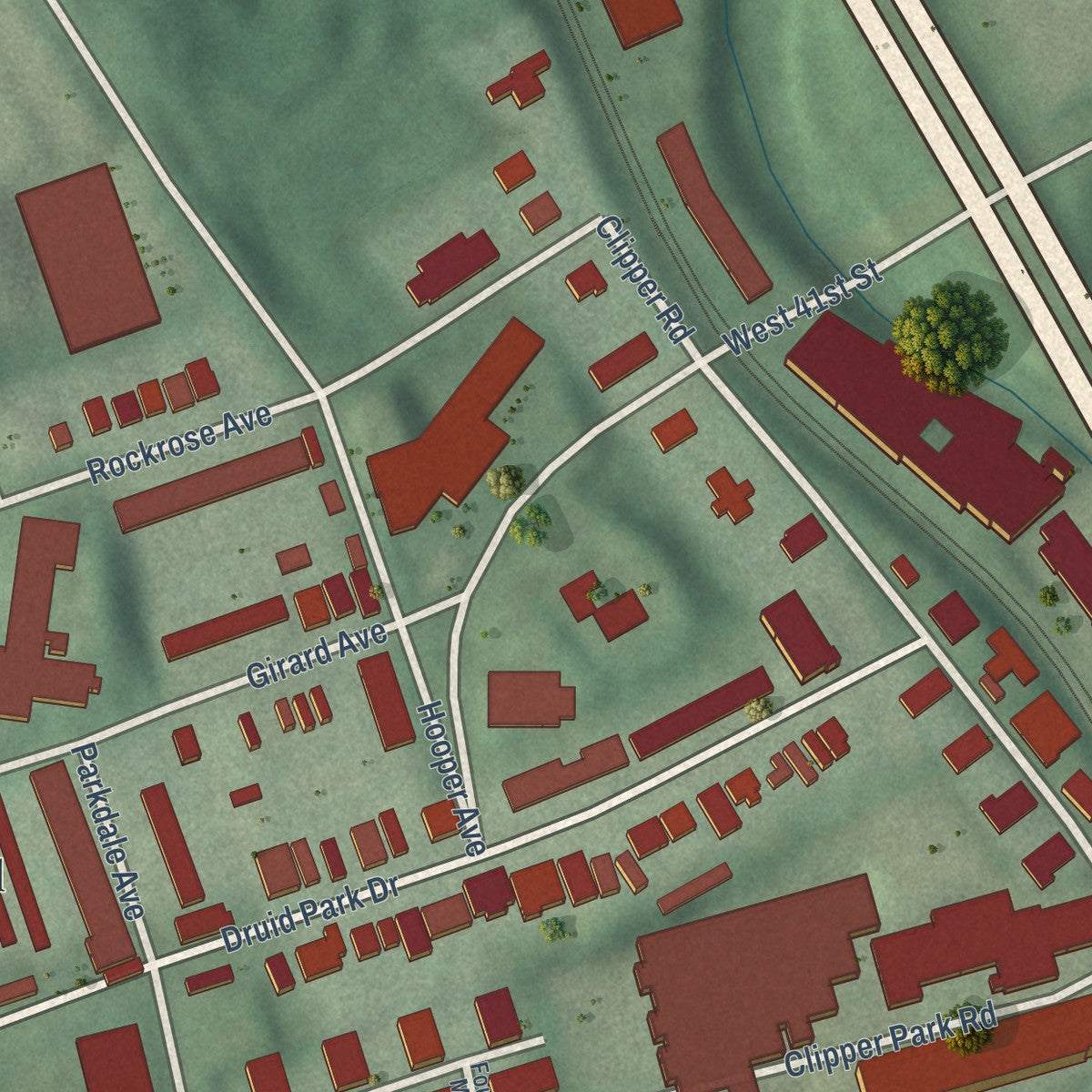 Second close-up of the map of Woodberry, Maryland print showing more streets and buildings