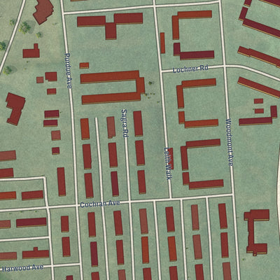 Close-up of the map of Woodbourne Heights, Maryland print showing street and building detail