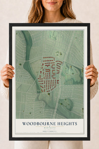 Map of Woodbourne Heights, Maryland, 18 x 24 inch print in a black wood frame