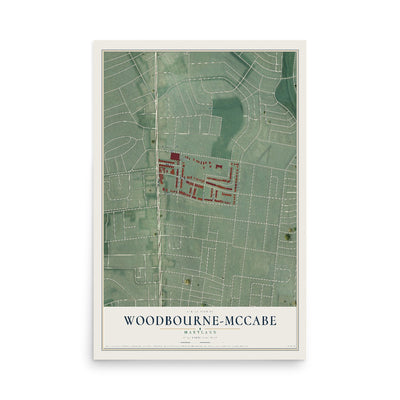 Map of Woodbourne-McCabe, Maryland, 12 x 18 inch unframed archival matte print