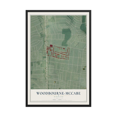 Map of Woodbourne-McCabe, Maryland, 12 x 18 inch print in a black wood frame