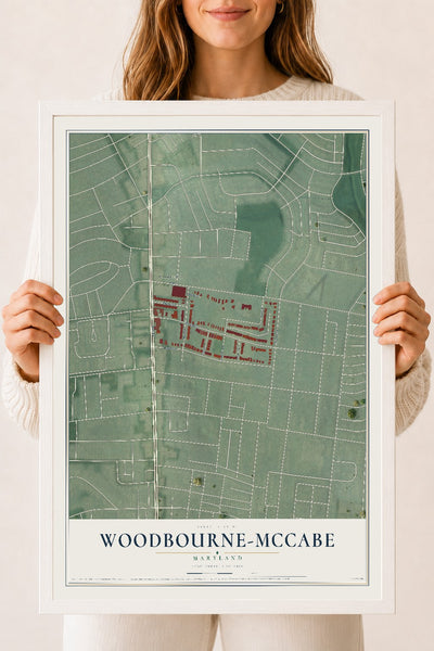 Map of Woodbourne-McCabe, Maryland, 18 x 24 inch print in a white wood frame