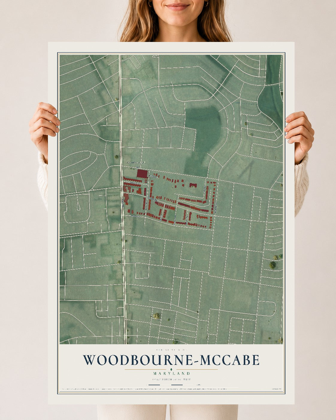 Map of Woodbourne-McCabe, Maryland, 24 x 36 inch unframed archival matte print