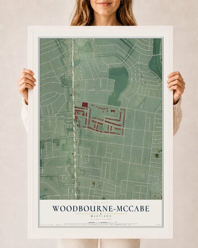 Map of Woodbourne-McCabe, Maryland, 24 x 36 inch print in a white wood frame