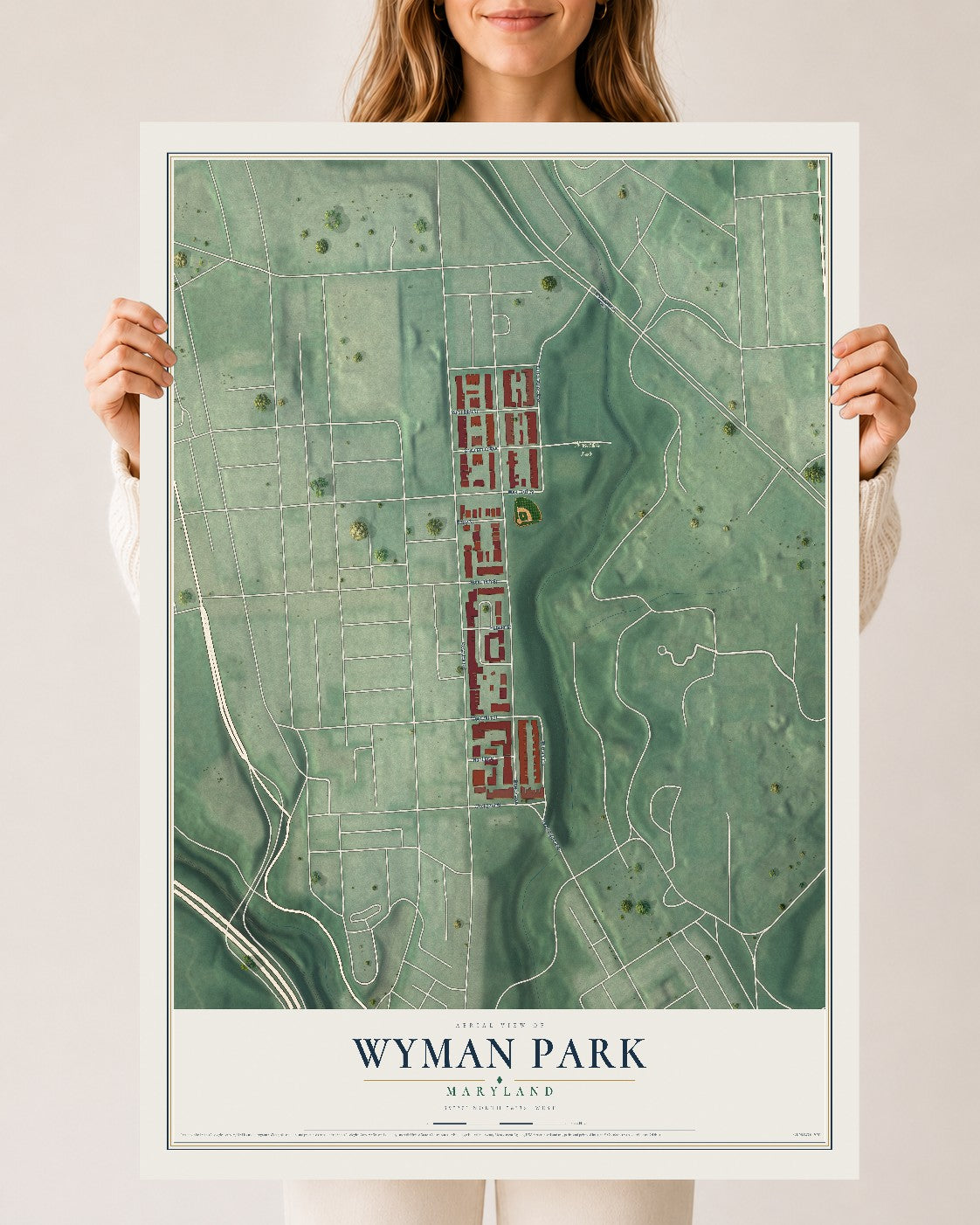 Map of Wyman Park, Maryland, 24 x 36 inch unframed archival matte print