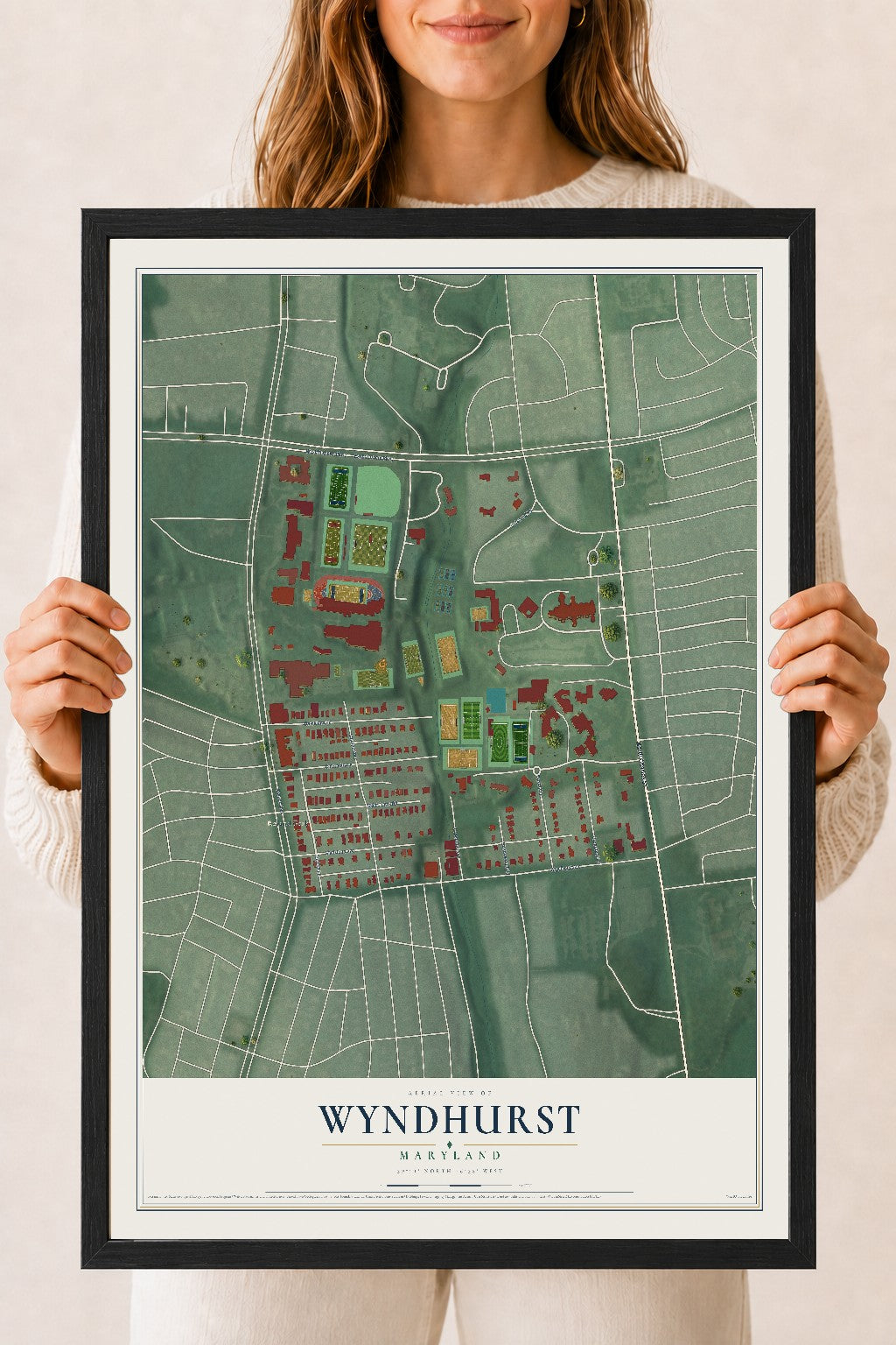 Map of Wyndhurst, Maryland, 18 x 24 inch print in a black wood frame