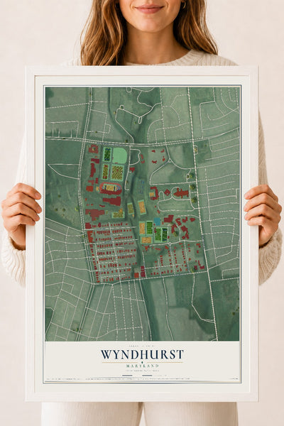 Map of Wyndhurst, Maryland, 18 x 24 inch print in a white wood frame