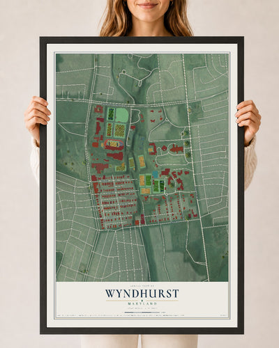 Map of Wyndhurst, Maryland, 24 x 36 inch print in a black wood frame