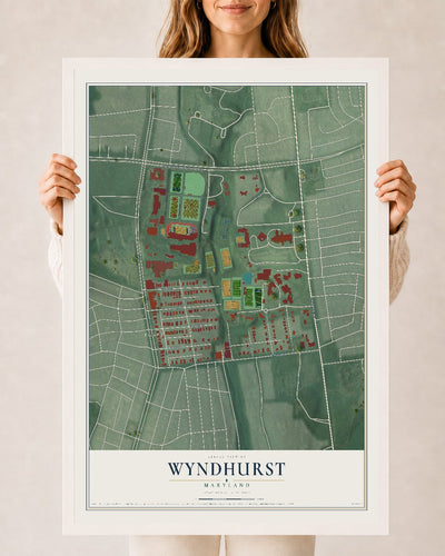 Map of Wyndhurst, Maryland, 24 x 36 inch print in a white wood frame