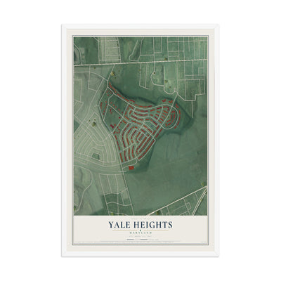 Map of Yale Heights, Maryland, 12 x 18 inch print in a white wood frame