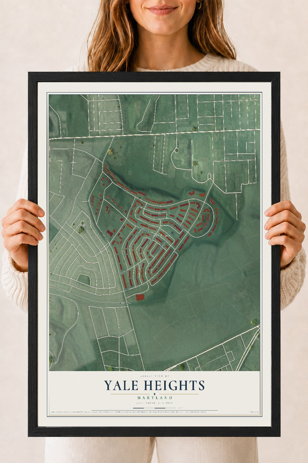Map of Yale Heights, Maryland, 18 x 24 inch print in a black wood frame
