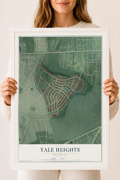 Map of Yale Heights, Maryland, 18 x 24 inch print in a white wood frame