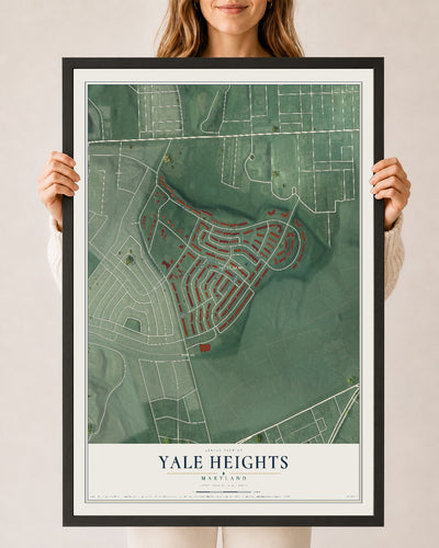 Map of Yale Heights, Maryland, 24 x 36 inch print in a black wood frame