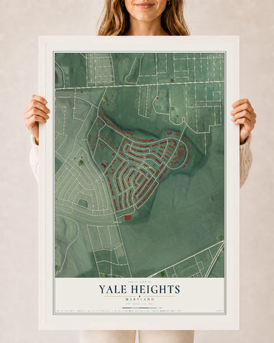 Map of Yale Heights, Maryland, 24 x 36 inch print in a white wood frame