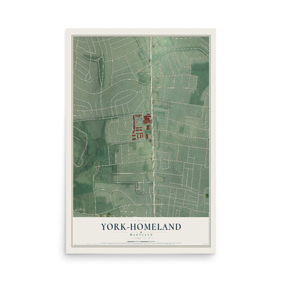 Map of York-Homeland, Maryland, 12 x 18 inch unframed archival matte print