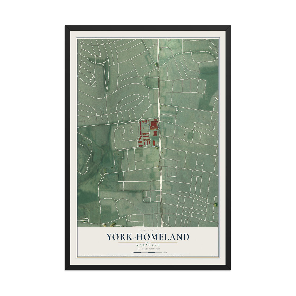 Map of York-Homeland, Maryland, 12 x 18 inch print in a black wood frame