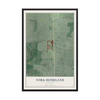 Map of York-Homeland, Maryland, 12 x 18 inch print in a black wood frame