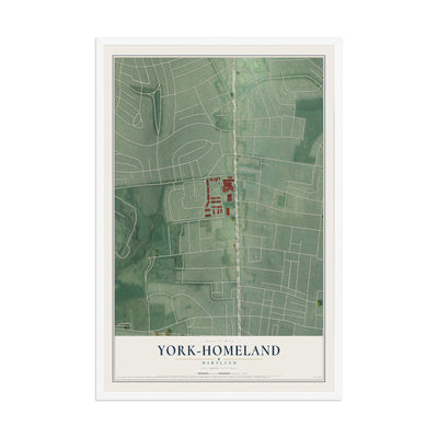 Map of York-Homeland, Maryland, 12 x 18 inch print in a white wood frame
