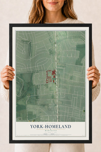 Map of York-Homeland, Maryland, 18 x 24 inch print in a black wood frame