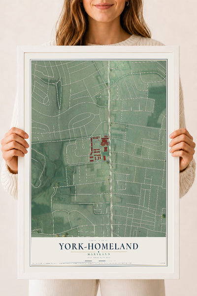 Map of York-Homeland, Maryland, 18 x 24 inch print in a white wood frame