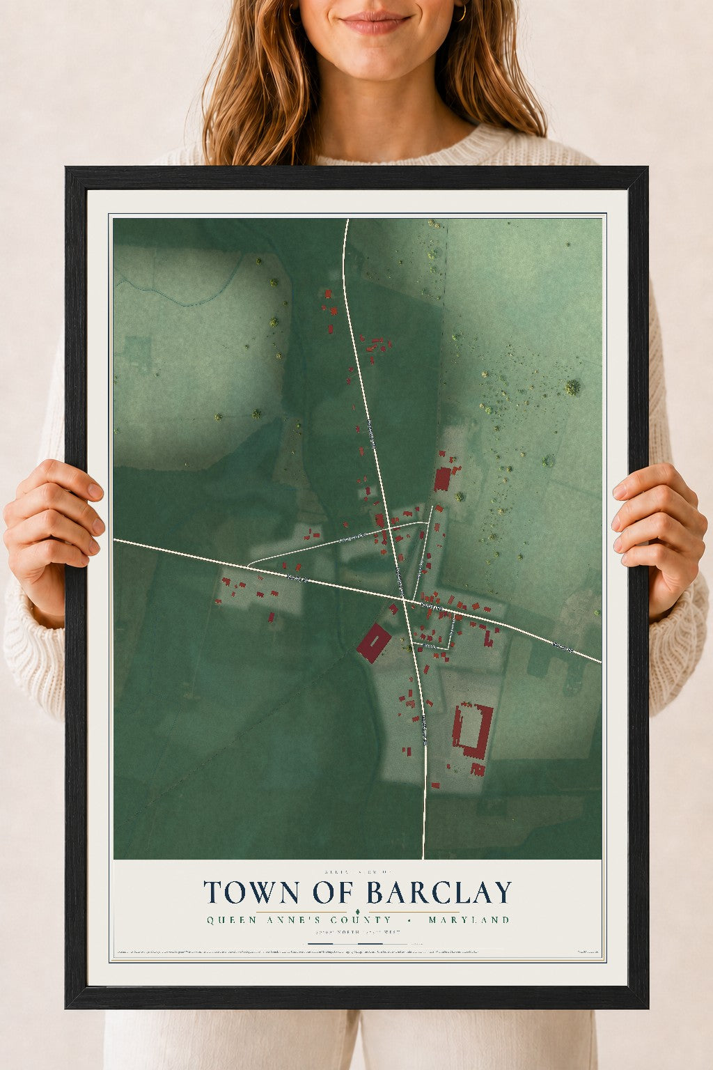 Map of Barclay, Maryland, 18 x 24 inch print in a black wood frame