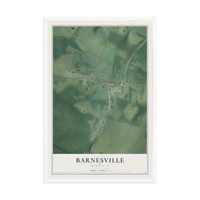 Map of Barnesville, Maryland, 12 x 18 inch print in a white wood frame