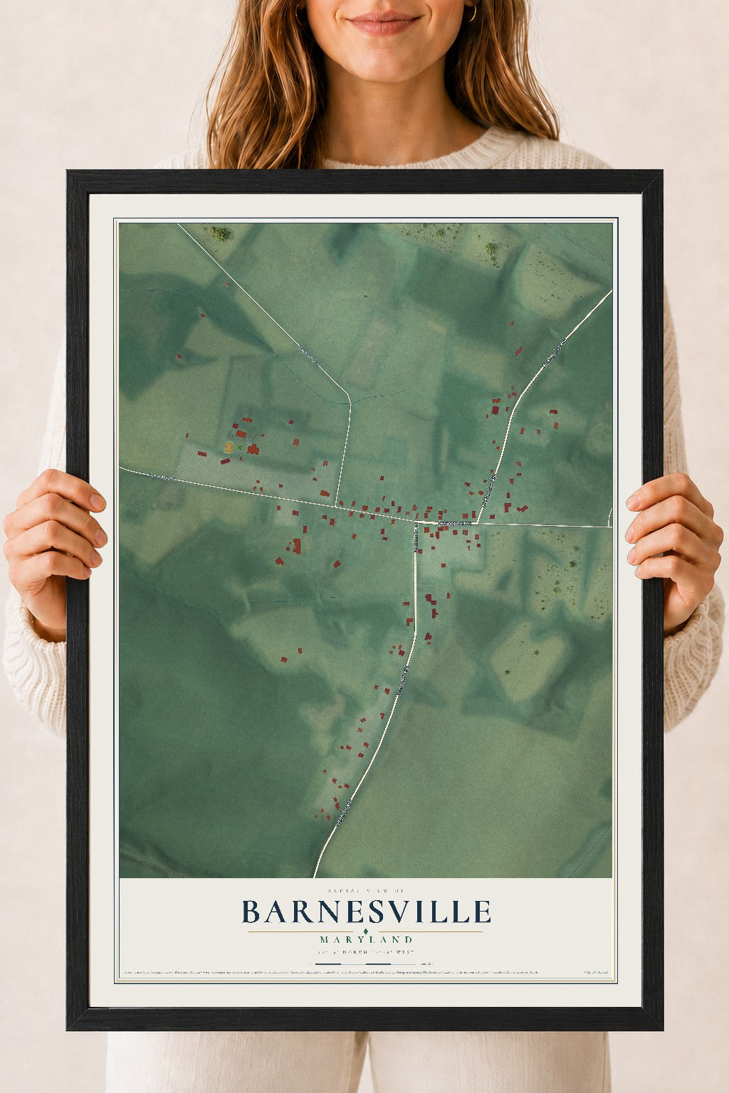 Map of Barnesville, Maryland, 18 x 24 inch print in a black wood frame
