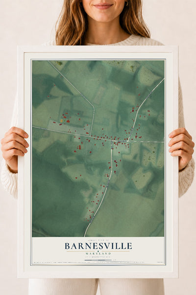 Map of Barnesville, Maryland, 18 x 24 inch print in a white wood frame
