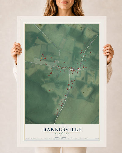 Map of Barnesville, Maryland, 24 x 36 inch print in a white wood frame