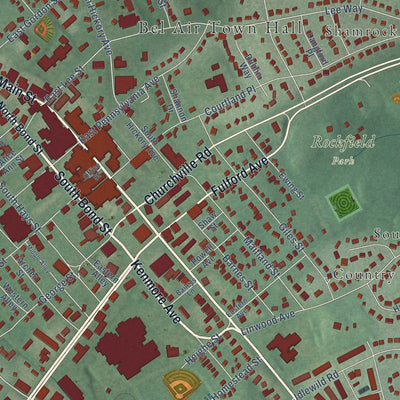 Close-up of the map of Bel Air, Maryland print showing street and building detail