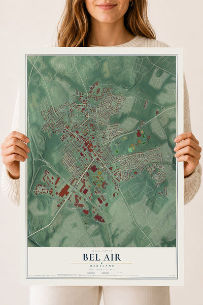 Map of Bel Air, Maryland, 18 x 24 inch unframed archival matte print