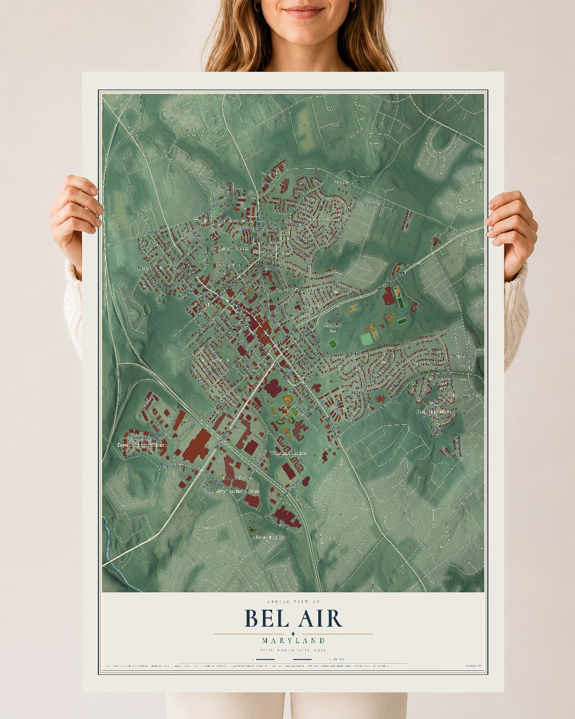 Map of Bel Air, Maryland, 24 x 36 inch unframed archival matte print