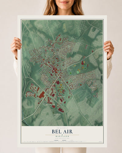 Map of Bel Air, Maryland, 24 x 36 inch unframed archival matte print