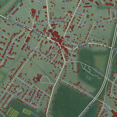 Close-up of the map of Berlin, Maryland print showing street and building detail