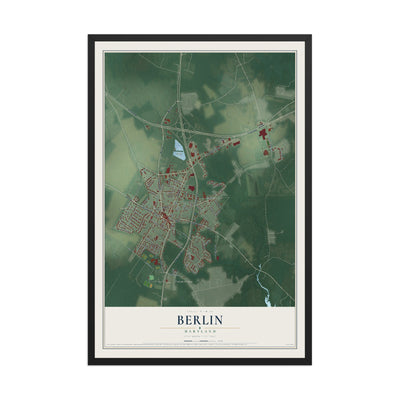 Map of Berlin, Maryland, 12 x 18 inch print in a black wood frame