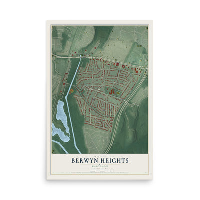 Map of Berwyn Heights, Maryland, 12 x 18 inch unframed archival matte print
