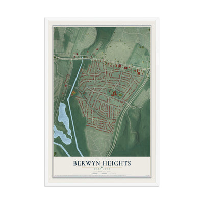 Map of Berwyn Heights, Maryland, 12 x 18 inch print in a white wood frame