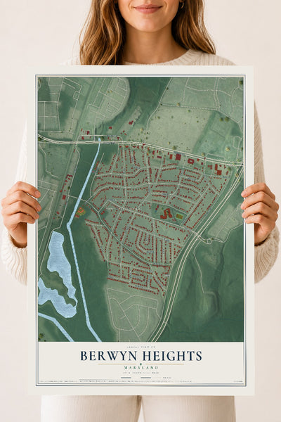 Map of Berwyn Heights, Maryland, 18 x 24 inch unframed archival matte print